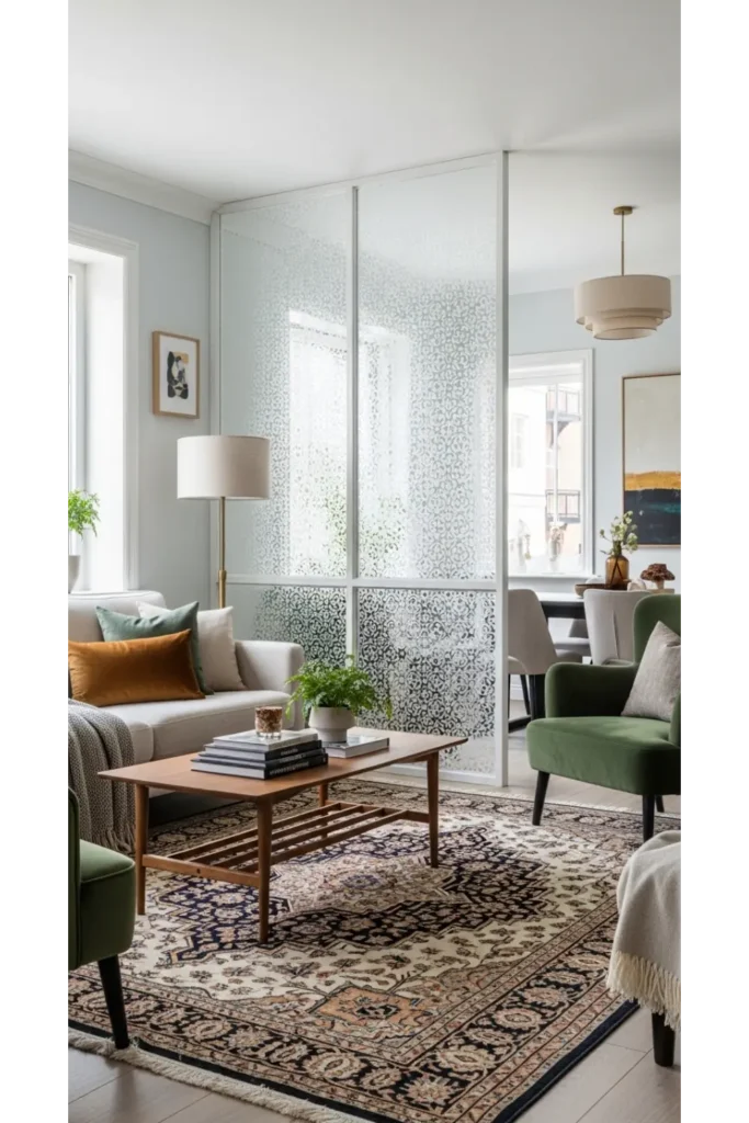 Living Room Partition Glass Design Interiors 23 Ideas 16 Frosted Pattern Glass Divider