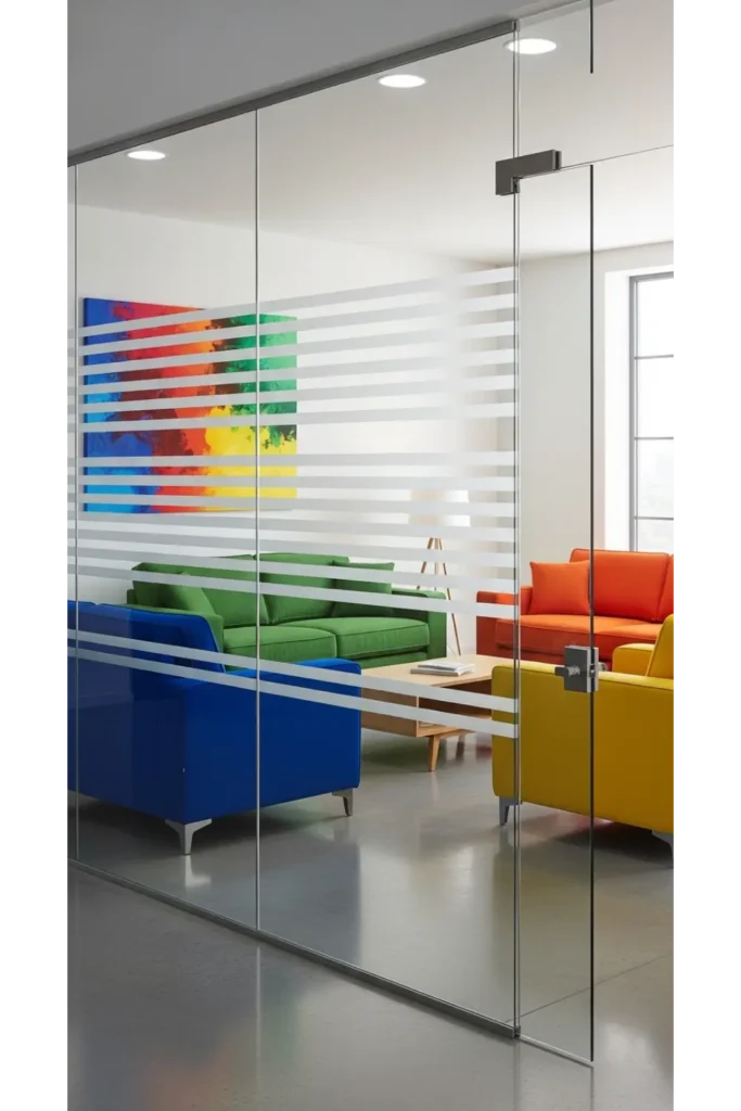 Living Room Partition Glass Design Interiors 23 Ideas 22 Frosted Strip Glass Partition