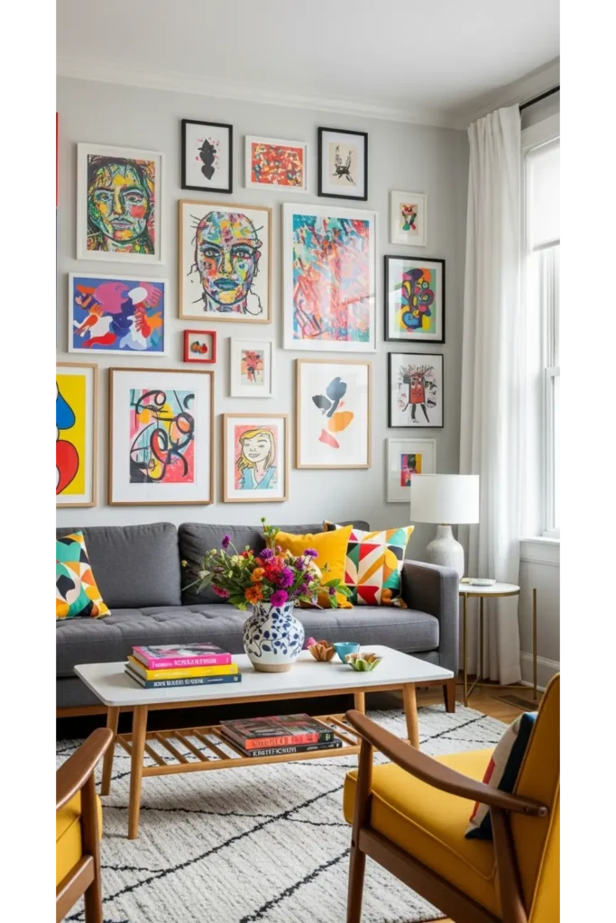 Gallery Wall with Colorful Art