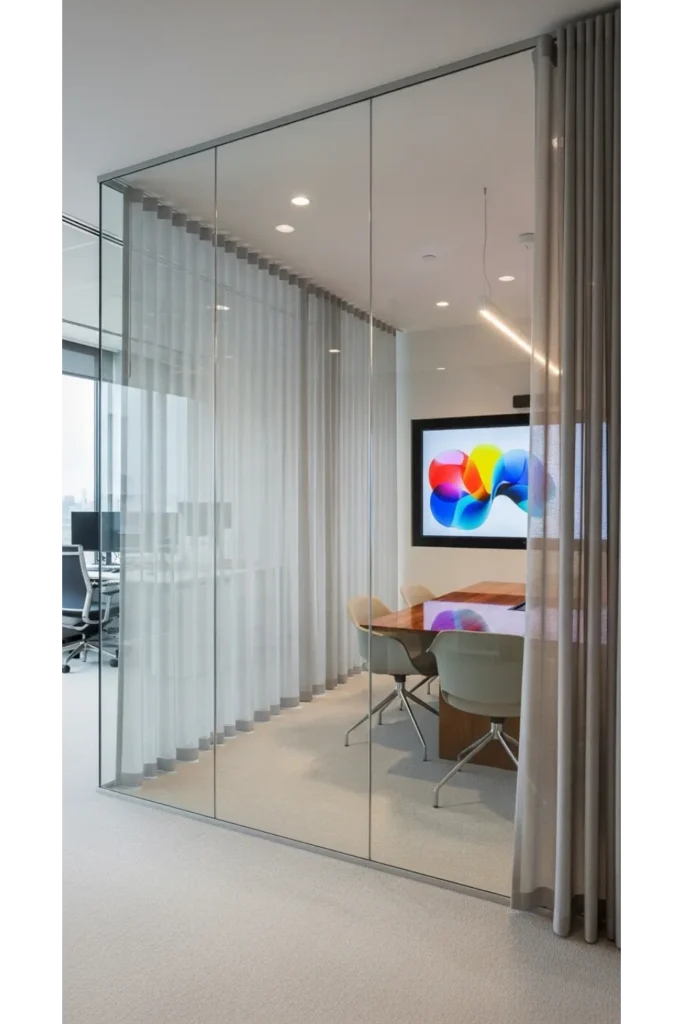 Living Room Partition Glass Design Interiors 23 Ideas 17 Glass Partition with Curtains