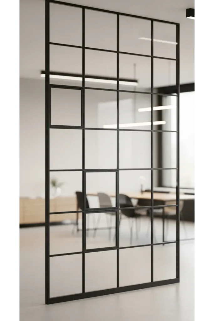 Living Room Partition Glass Design Interiors 23 Ideas 12 Glass Partition with Metal Grid
