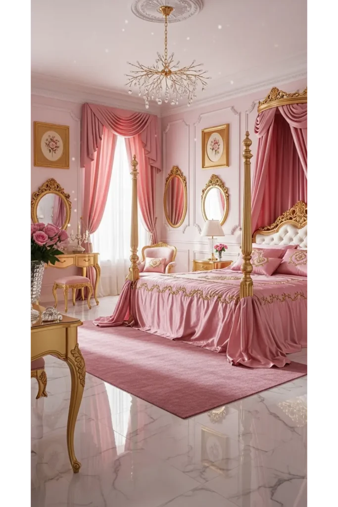 18+ Enchanting Princess Bedroom Ideas for Kids 8 Gold Accent Elegance
