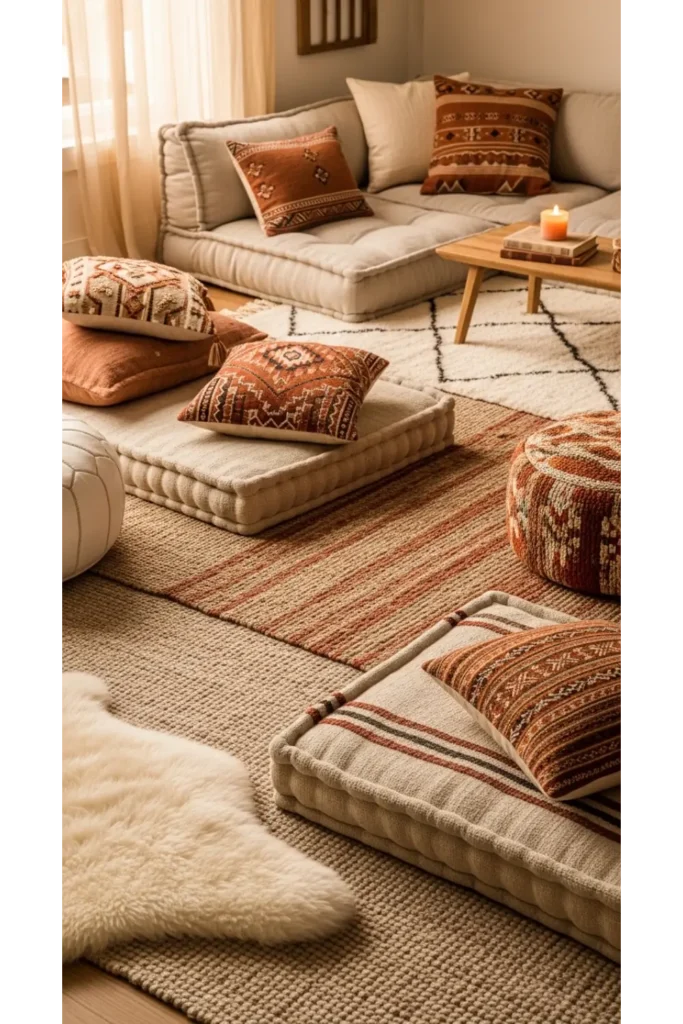 Aesthetic Living Room Decor Without Sofa Ideas 23 9 Layered Rug Lounge