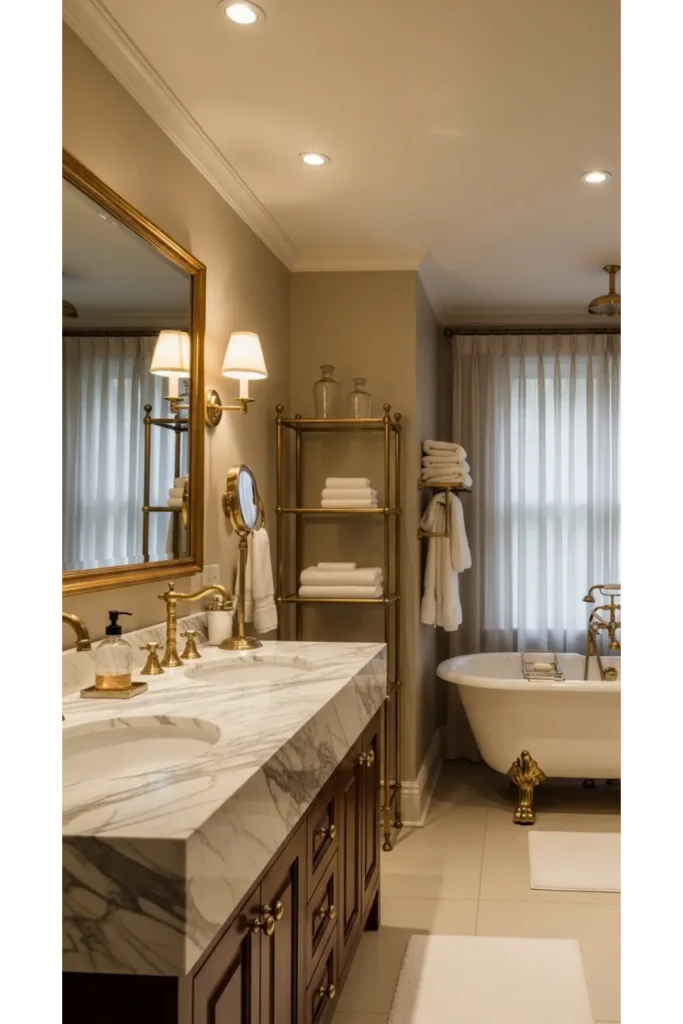 30 Magical Bathroom Ideas to Save Today 28 Metallic Accent Touch