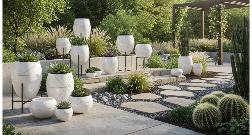 Minimalist White and Gold Painted Flower Pots