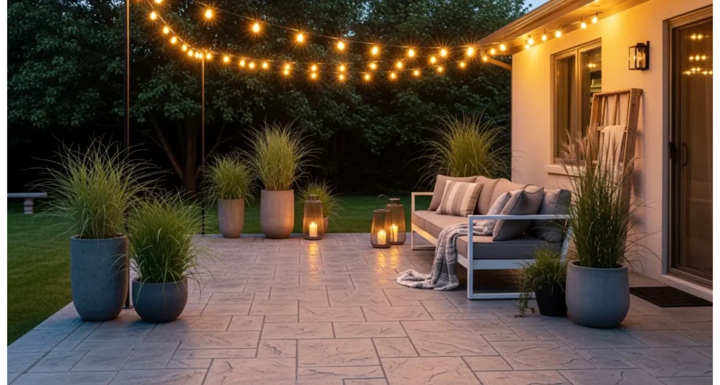 Back Patio Ideas Concrete: 23 Stylish Upgrades 2 Modern Stamped Concrete Lounge