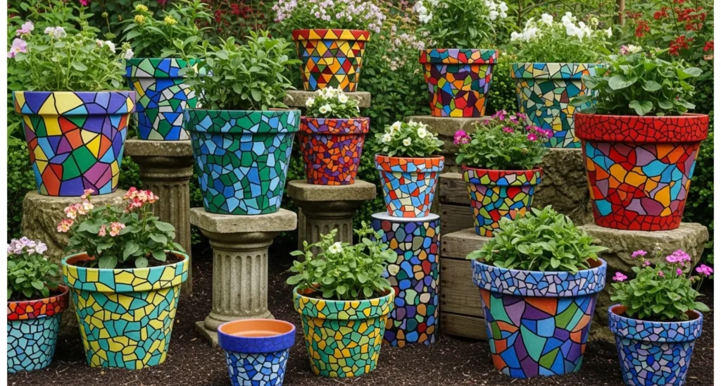 Mosaic Style Painted Flower Pots