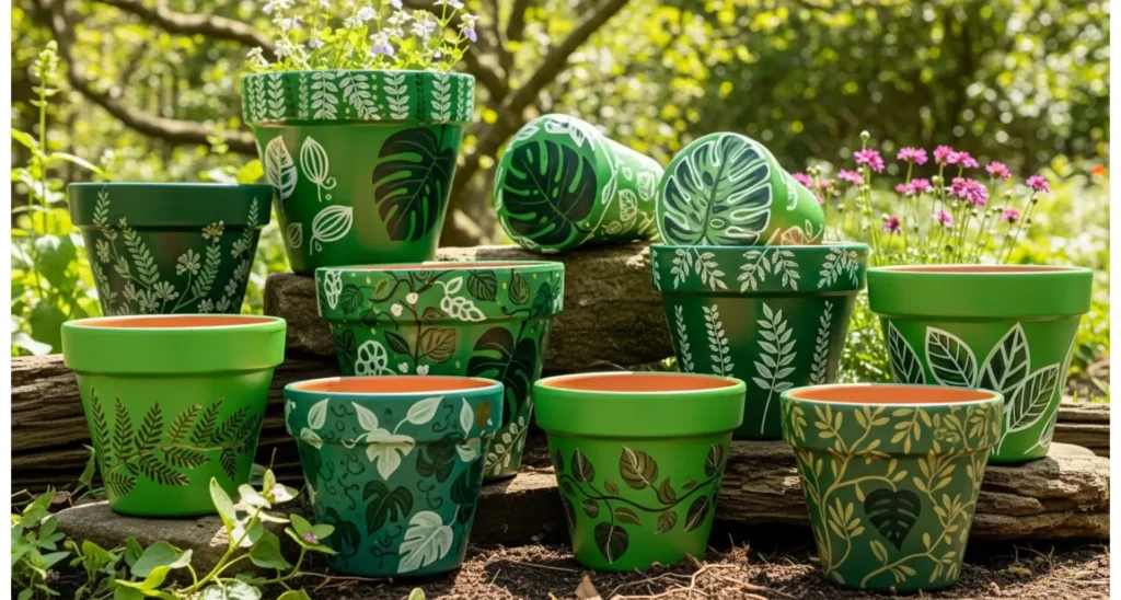 Nature-Inspired Leaf Painted Flower Pots