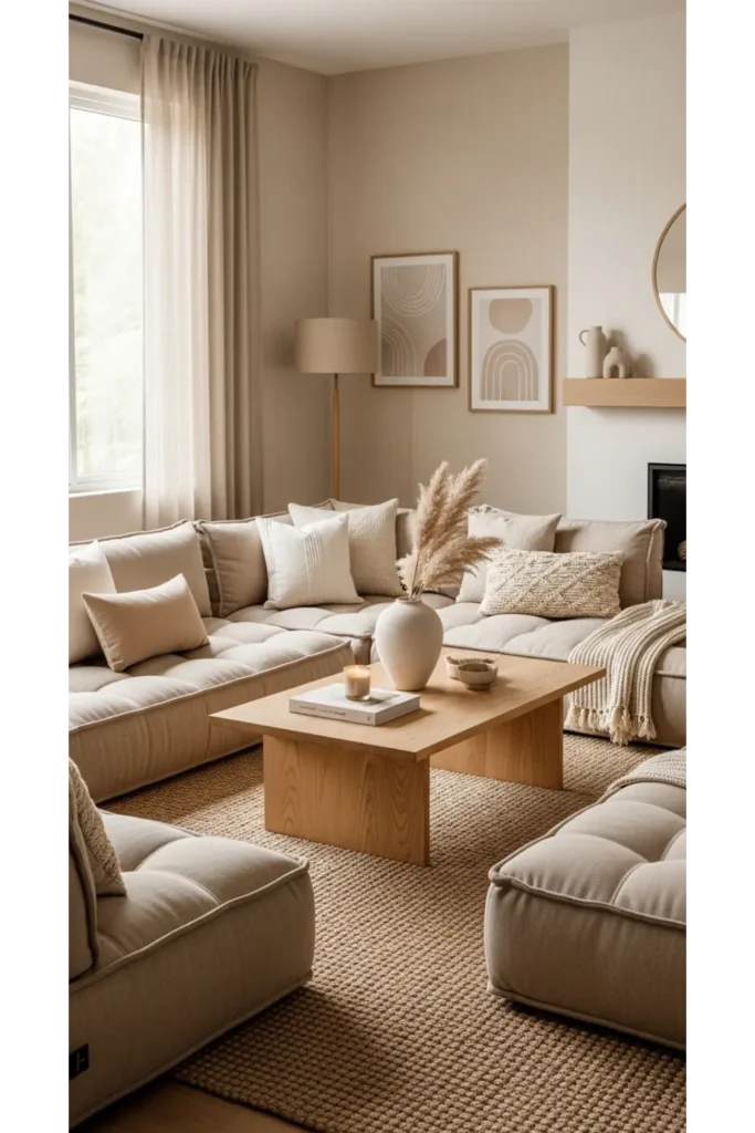 Aesthetic Living Room Decor Without Sofa Ideas 23 17 Neutral Tone Cushion Cluster