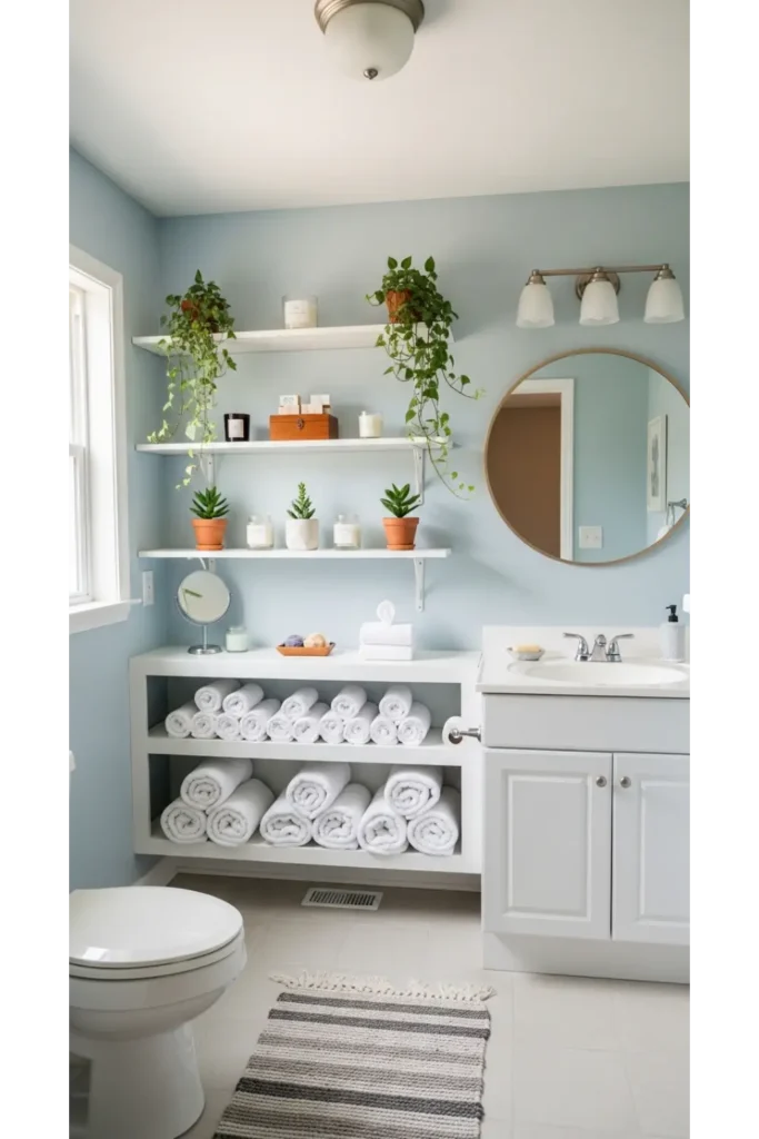 30 Magical Bathroom Ideas to Save Today 16 Open Shelf Styling