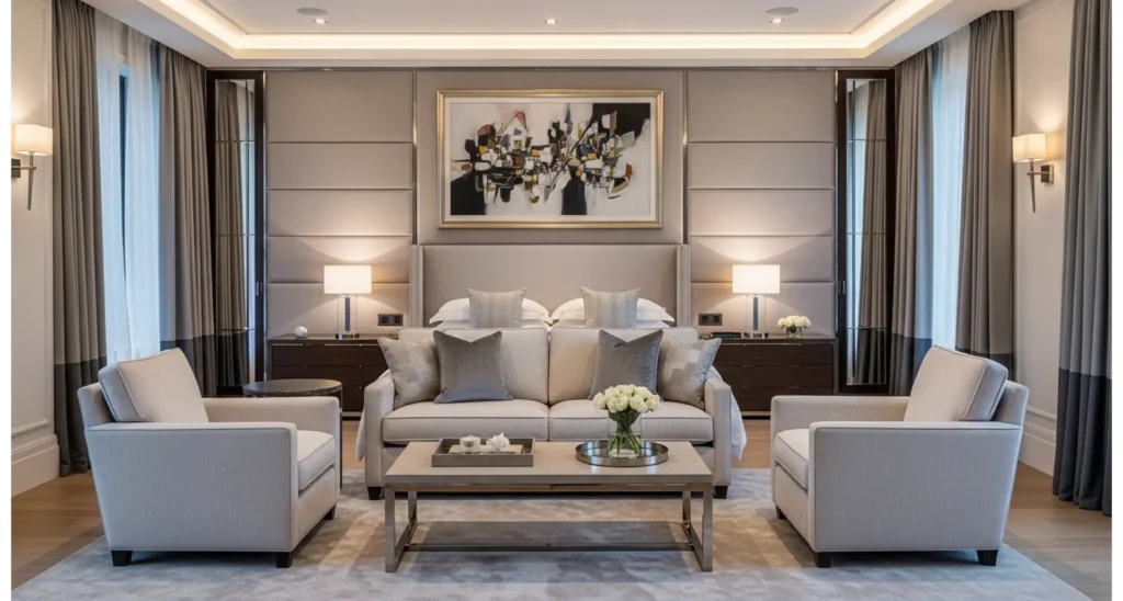 Neo-classical master bedroom ideas: 23 Luxe Tips 12 Oversized Art Above the Bed