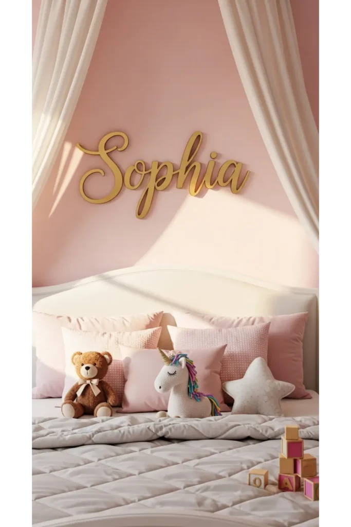 18+ Enchanting Princess Bedroom Ideas for Kids 16 Personalized Name Decor 1