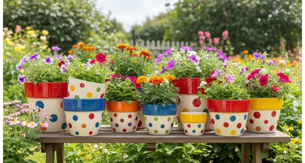 Polka Dot Painted Flower Pots