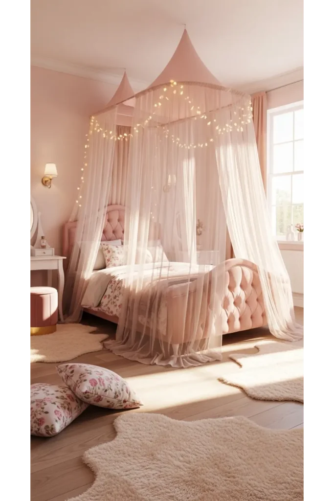 18+ Enchanting Princess Bedroom Ideas for Kids 2 Royal Canopy Bed Retreat