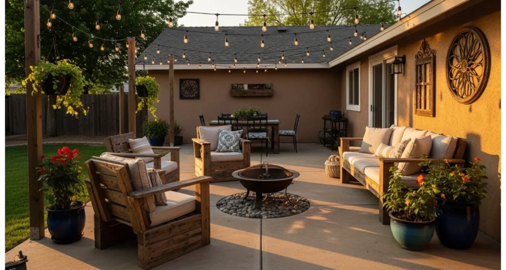 Back Patio Ideas Concrete: 23 Stylish Upgrades 14 Rustic Concrete and Wood Blend