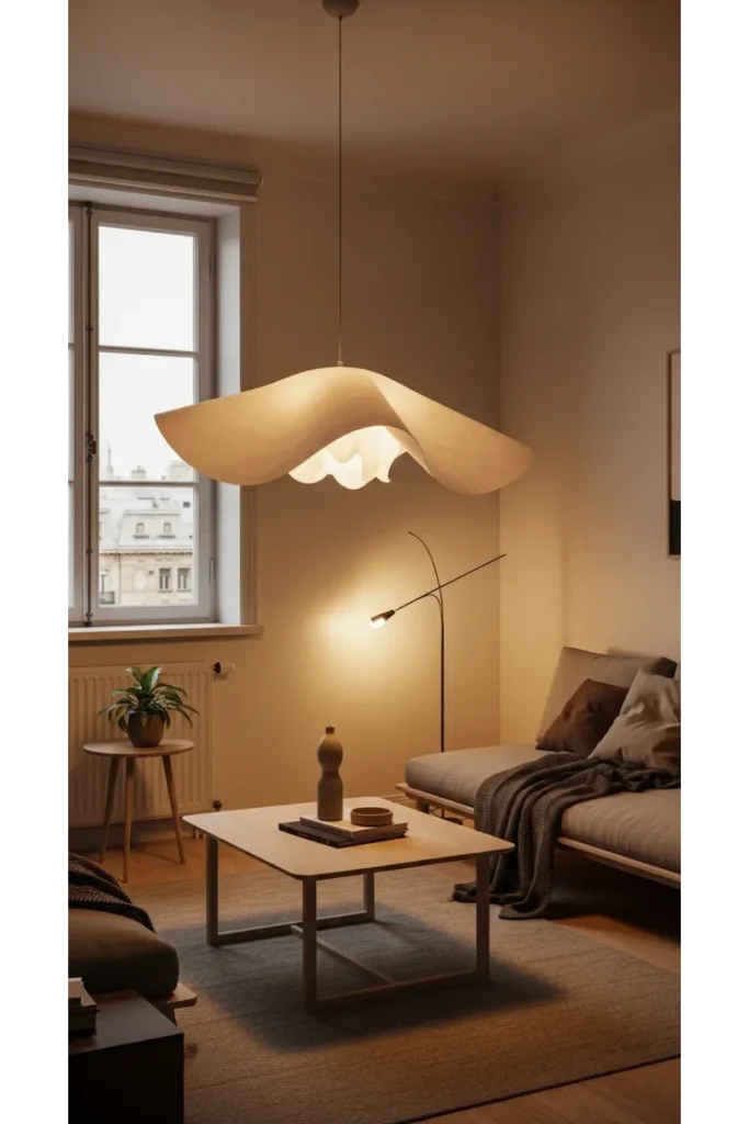 25 Modern Apartment Decor Ideas for Stylish Small Spaces 9 Sculptural Lighting Statement