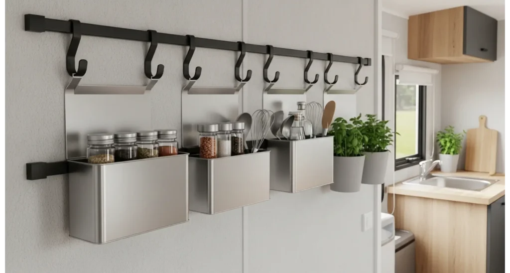 23 Singlewide Mobile Home Ideas That Save Space 20 Slim Wall Rail Storage System