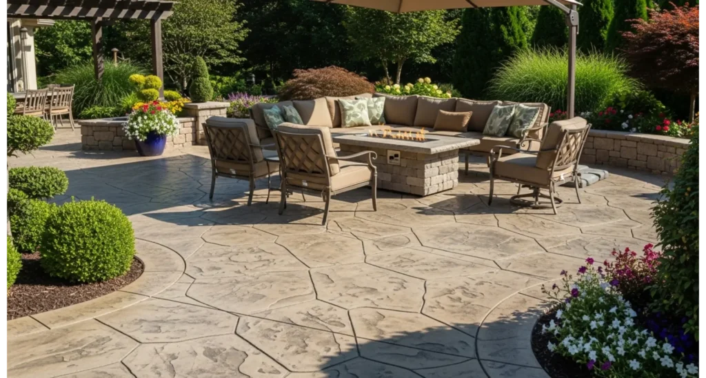 Back Patio Ideas Concrete: 23 Stylish Upgrades 18 Stamped Concrete Patio with Stone Look Finish